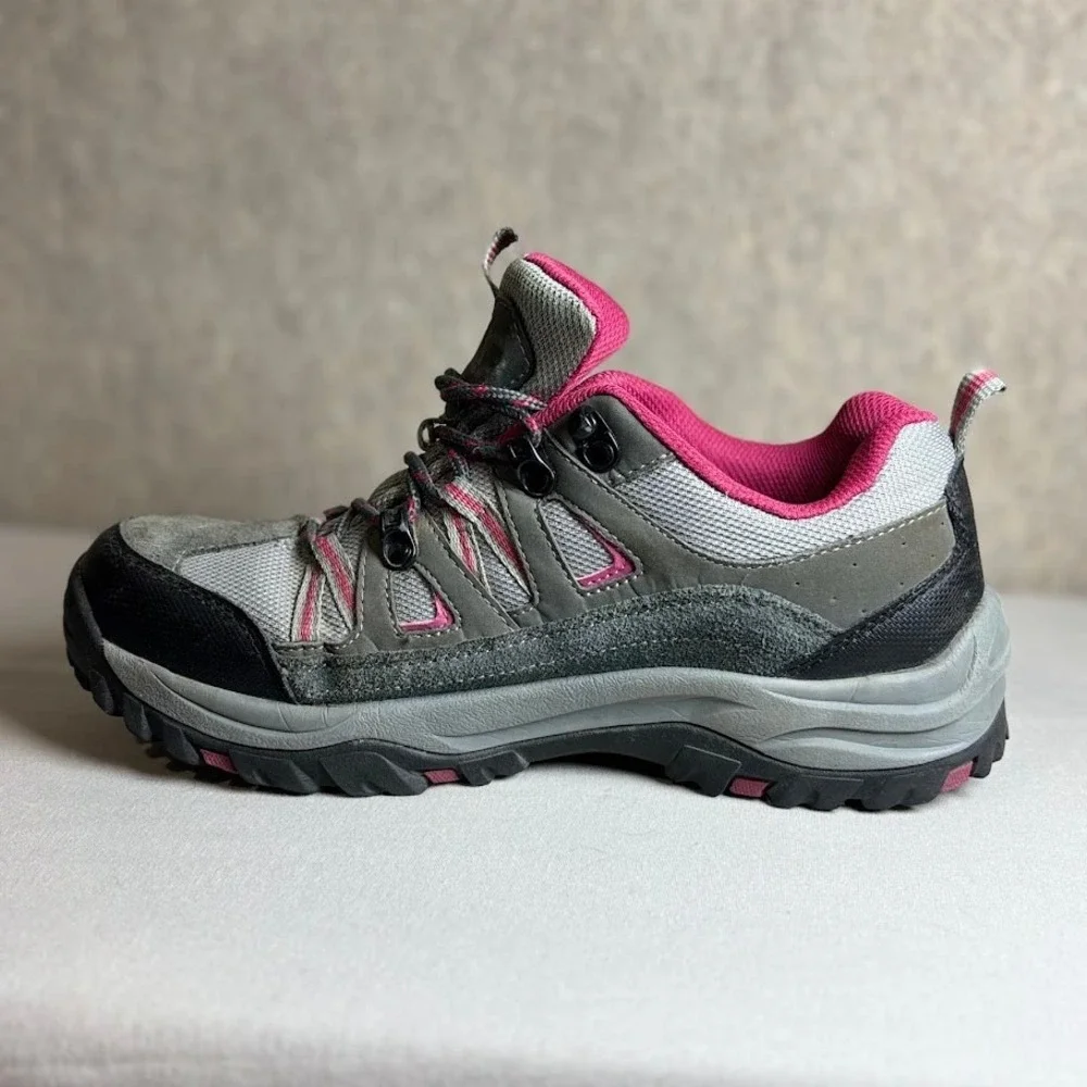 Bearpaw Hiking Shoes Wmns 8.5 Grey Pink Suede Mesh Trail Sneakers Outdoor Sport